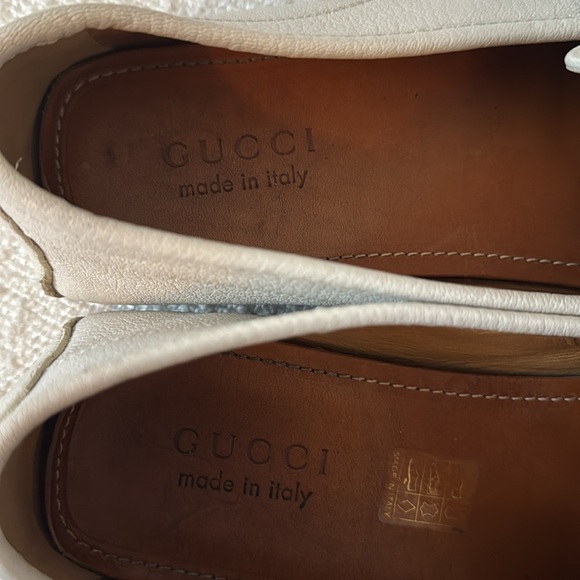 Gucci White Leather Loafers with Gold Accent - Picture 6 of 9